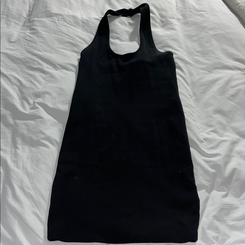 Black Sleeveless Halter Sheath Dress